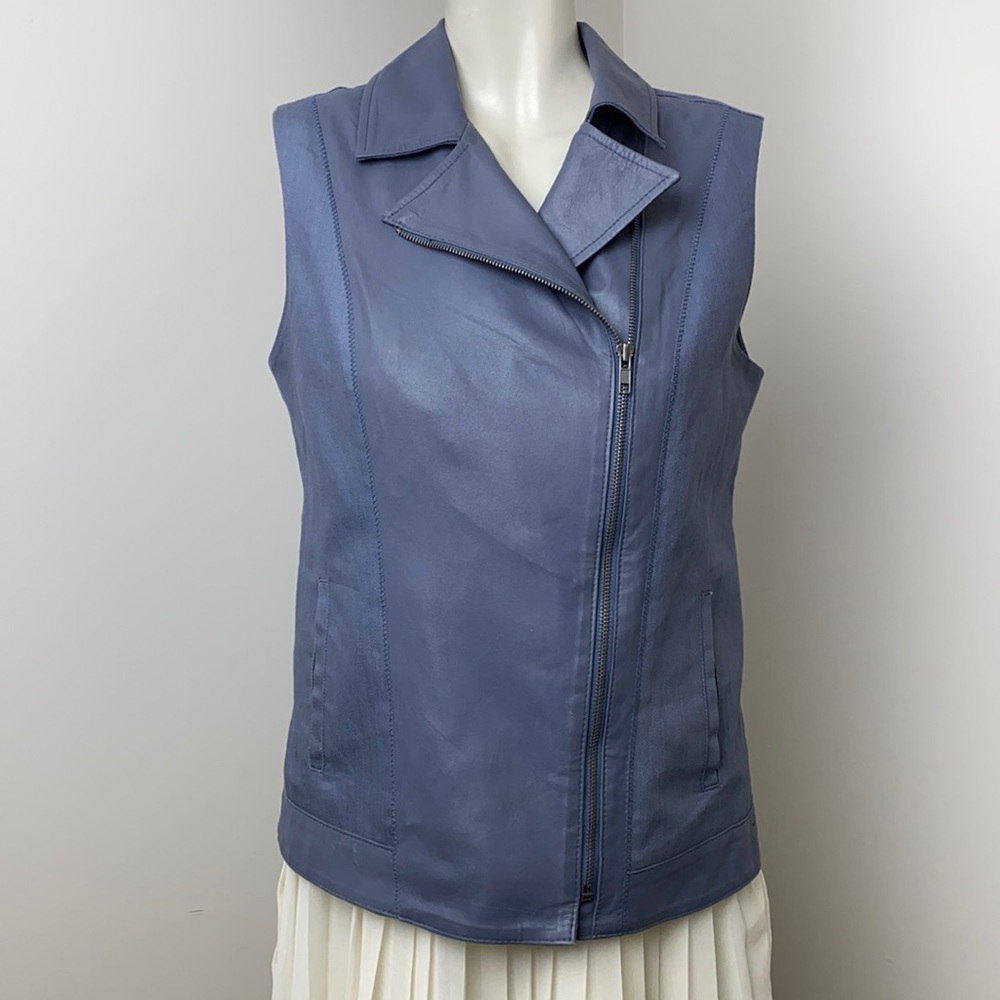 BB Dakota Gray Zip Up Genuine Leather Trim Moto Vest Size M